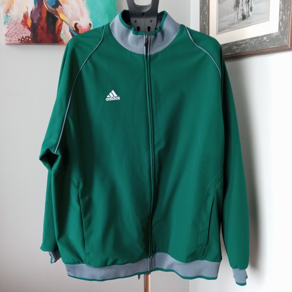 Adidas 3 stripe green and white full zip track jacket Size 2XL